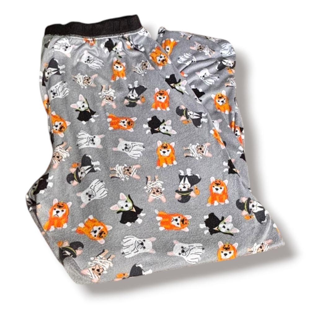 Rene Rofe Halloween Frenchie Dog Print Pajama Pants Gray XL Spooky Season Lounge